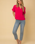 Short Sleeve V Neck Top, Various Colors- Gilli