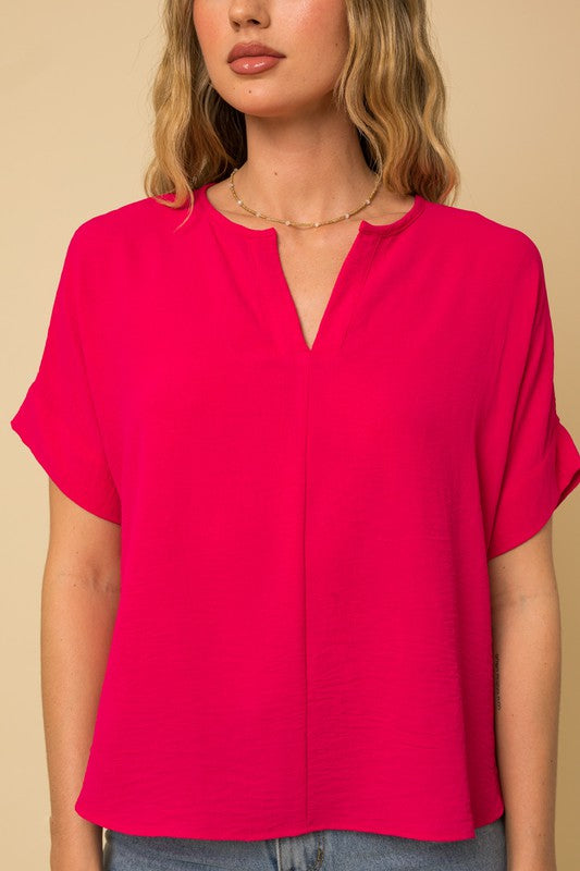 Short Sleeve V Neck Top, Various Colors- Gilli