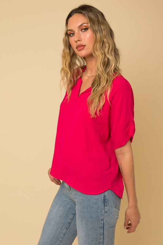 Short Sleeve V Neck Top, Various Colors- Gilli