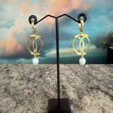 Gold and Pearl Geometric Earrings, Zhanna Jewelry