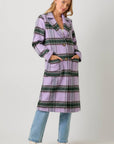 Mystree Fuzzy Plaid Long Coat