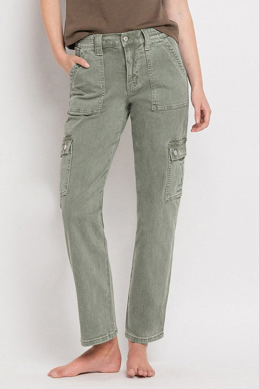 High Rise Cargo Straight Jeans, Vervet