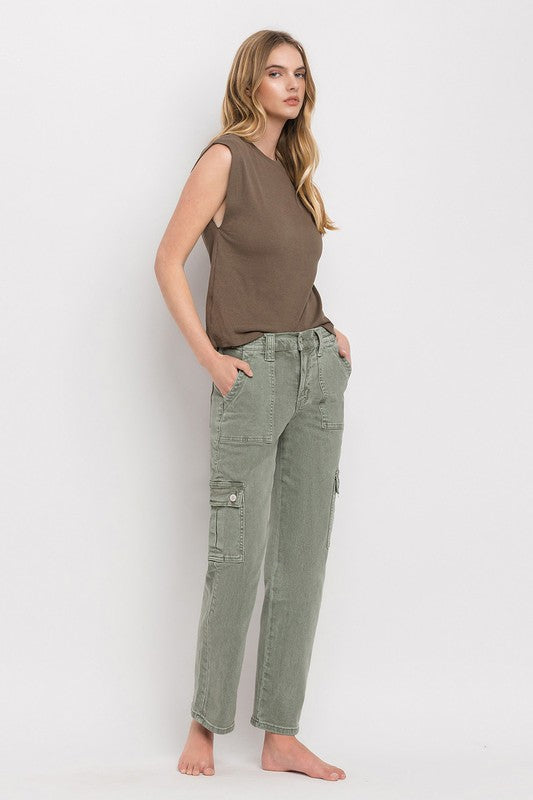 High Rise Cargo Straight Jeans, Vervet