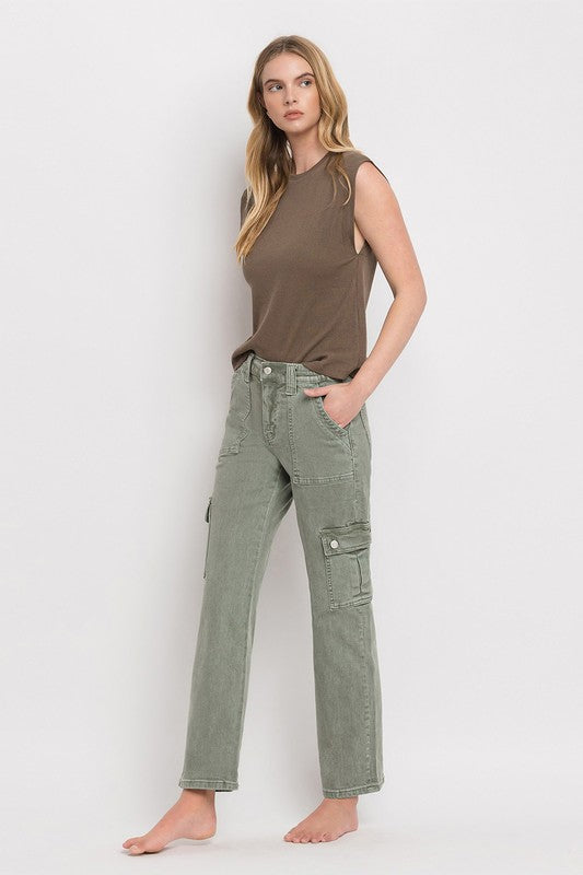 High Rise Cargo Straight Jeans, Vervet