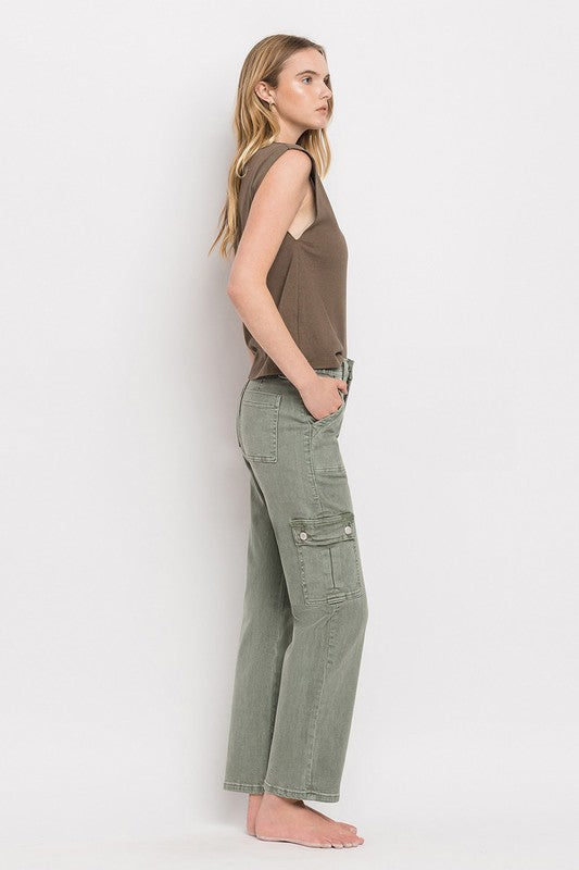 High Rise Cargo Straight Jeans, Vervet