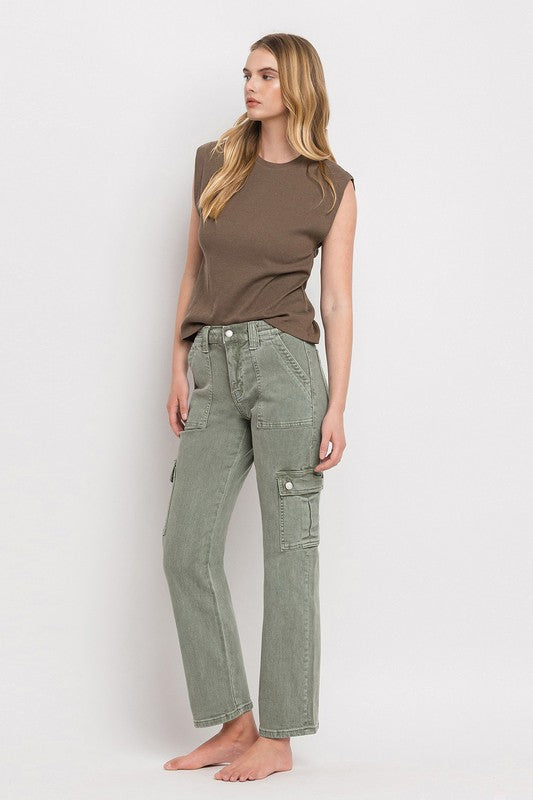 High Rise Cargo Straight Jeans, Vervet