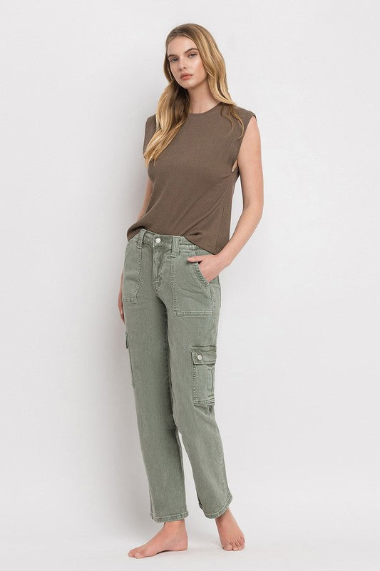 High Rise Cargo Straight Jeans, Vervet