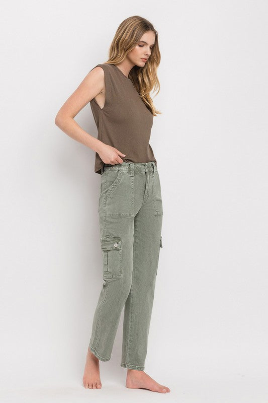 High Rise Cargo Straight Jeans, Vervet