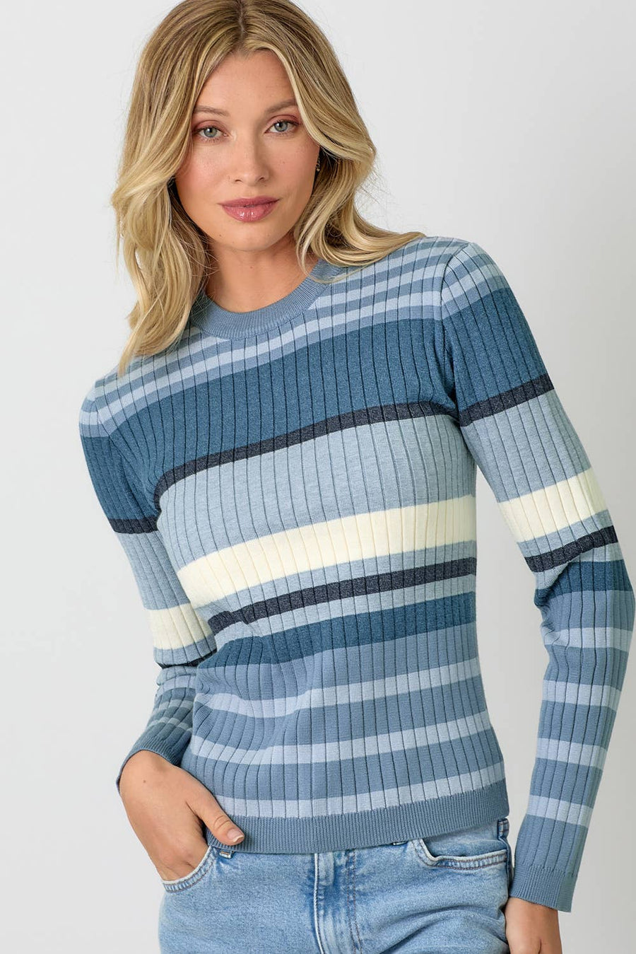 Mystree Color Block Striped Sweater Top