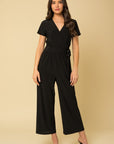 Solid Surplice Cropped Jumpsuit with Faux Wrap, Gilli