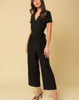 Solid Surplice Cropped Jumpsuit with Faux Wrap, Gilli