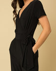 Solid Surplice Cropped Jumpsuit with Faux Wrap, Gilli