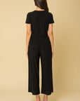 Solid Surplice Cropped Jumpsuit with Faux Wrap, Gilli