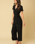 Solid Surplice Cropped Jumpsuit with Faux Wrap, Gilli