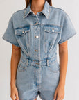 Short Sleeve Denim Romper (Various colors), Le Lis