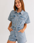 Short Sleeve Denim Romper (Various colors), Le Lis