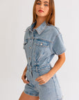 Short Sleeve Denim Romper (Various colors), Le Lis