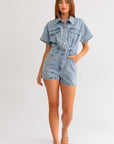 Short Sleeve Denim Romper (Various colors), Le Lis