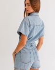 Short Sleeve Denim Romper (Various colors), Le Lis