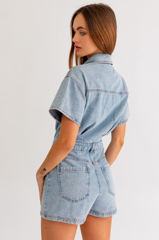 Short Sleeve Denim Romper (Various colors), Le Lis