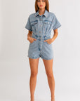 Short Sleeve Denim Romper (Various colors), Le Lis