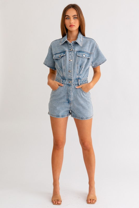 Short Sleeve Denim Romper (Various colors), Le Lis