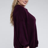 Oversized Raw Seam Melange Sweater, Zenana (Plus size only)