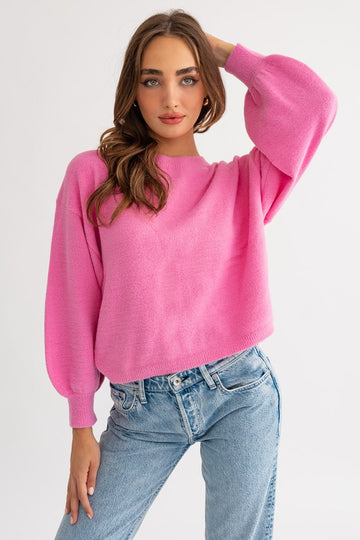 Fuzzy Sweater with Back Ruching (Various Colors), Le Lis