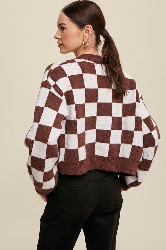 Bold Gingham Sweater Weaved Crop Cardigan, Listicle