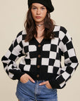 Bold Gingham Sweater Weaved Crop Cardigan, Listicle