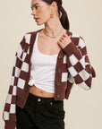 Bold Gingham Sweater Weaved Crop Cardigan, Listicle