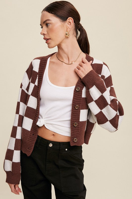 Bold Gingham Sweater Weaved Crop Cardigan, Listicle