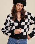 Bold Gingham Sweater Weaved Crop Cardigan, Listicle