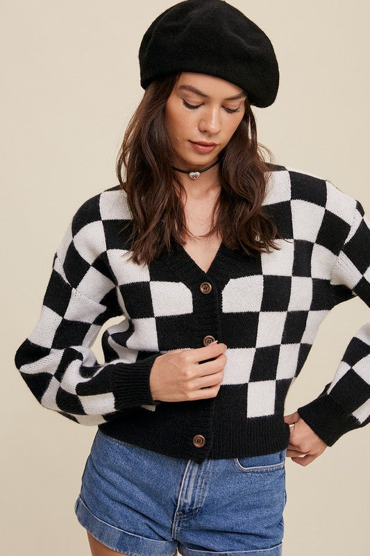 Bold Gingham Sweater Weaved Crop Cardigan, Listicle