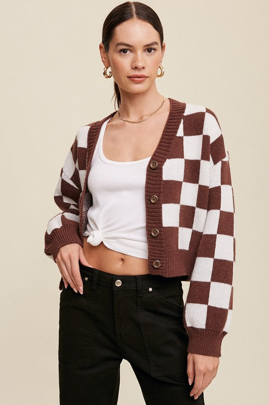 Bold Gingham Sweater Weaved Crop Cardigan, Listicle