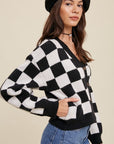 Bold Gingham Sweater Weaved Crop Cardigan, Listicle