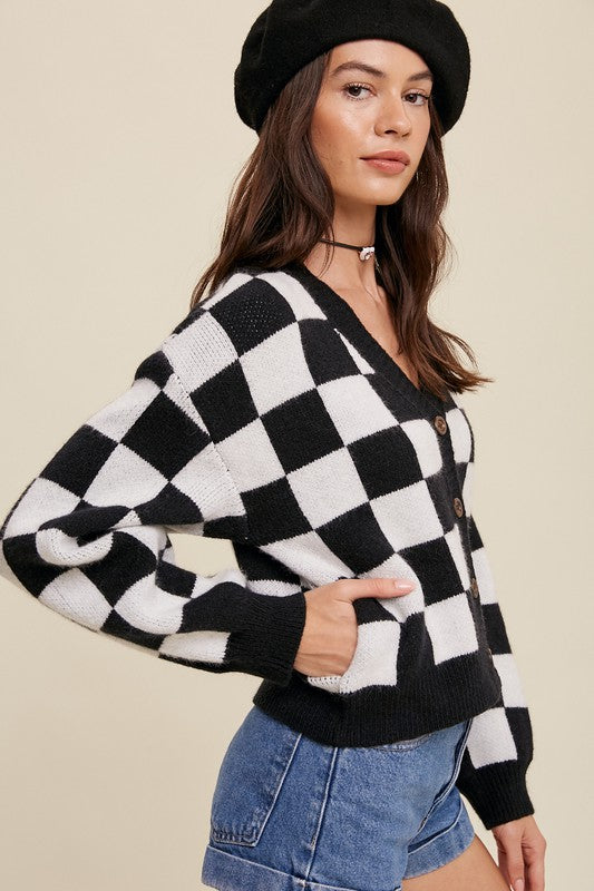 Bold Gingham Sweater Weaved Crop Cardigan, Listicle