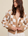 Bold Gingham Sweater Weaved Crop Cardigan, Listicle