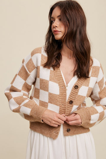 Bold Gingham Sweater Weaved Crop Cardigan, Listicle