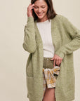 Two Pocket Open-Front Long Knit Cardigan, Listicle