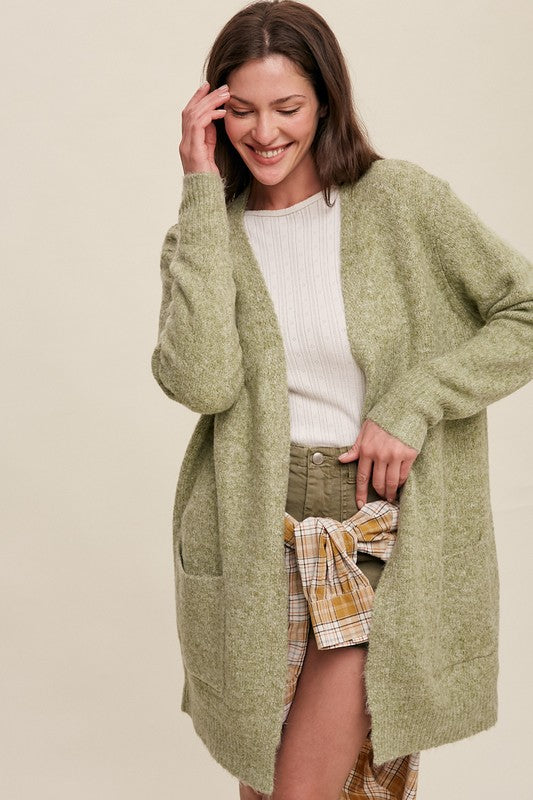 Two Pocket Open-Front Long Knit Cardigan, Listicle