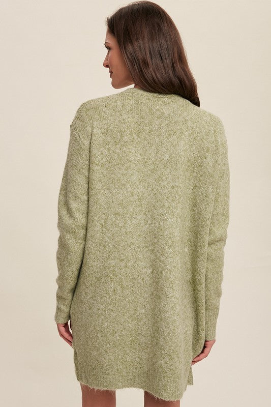 Two Pocket Open-Front Long Knit Cardigan, Listicle