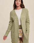 Two Pocket Open-Front Long Knit Cardigan, Listicle