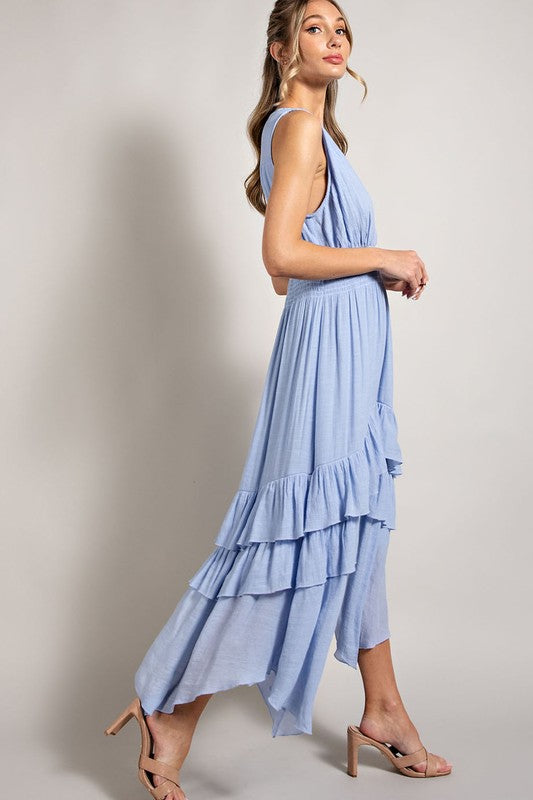 V NECK RUFFLE MAXI DRESS, eesome