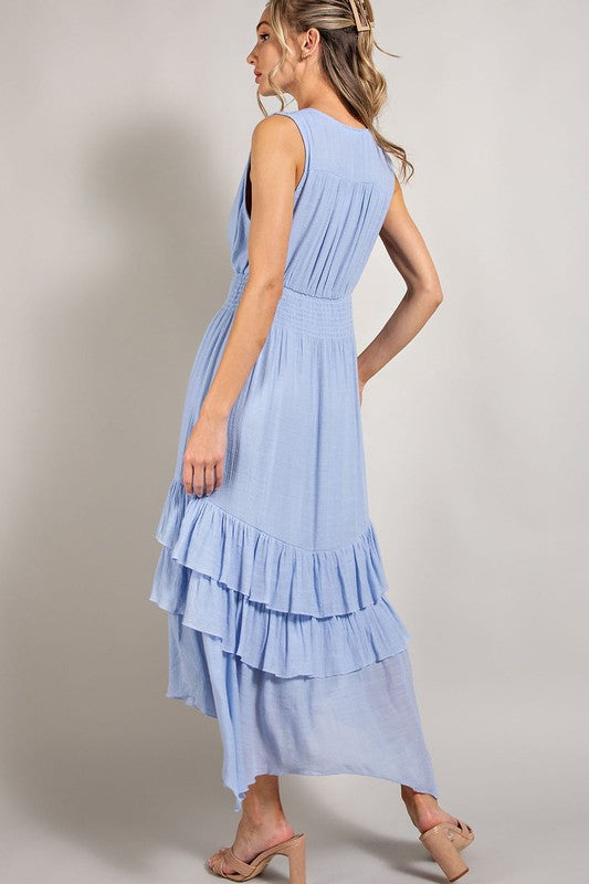 V NECK RUFFLE MAXI DRESS, eesome