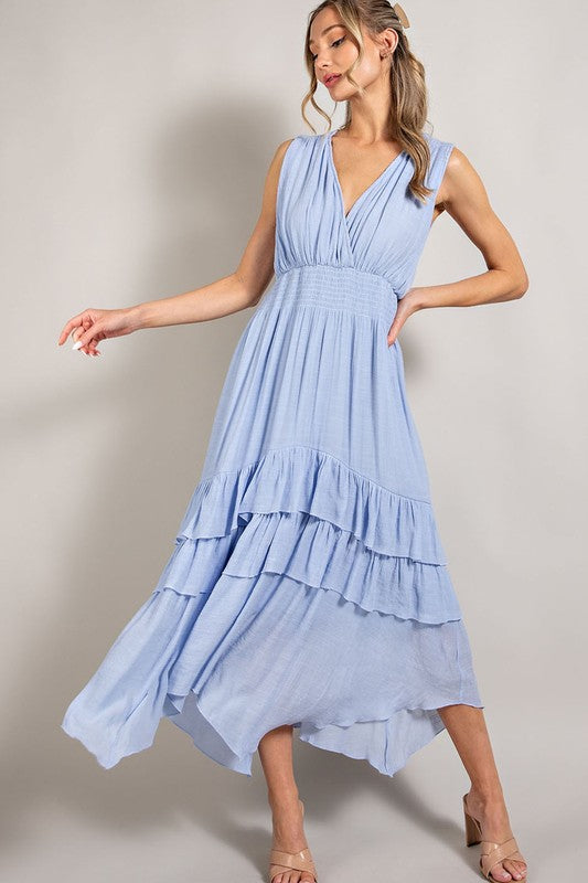 V NECK RUFFLE MAXI DRESS, eesome