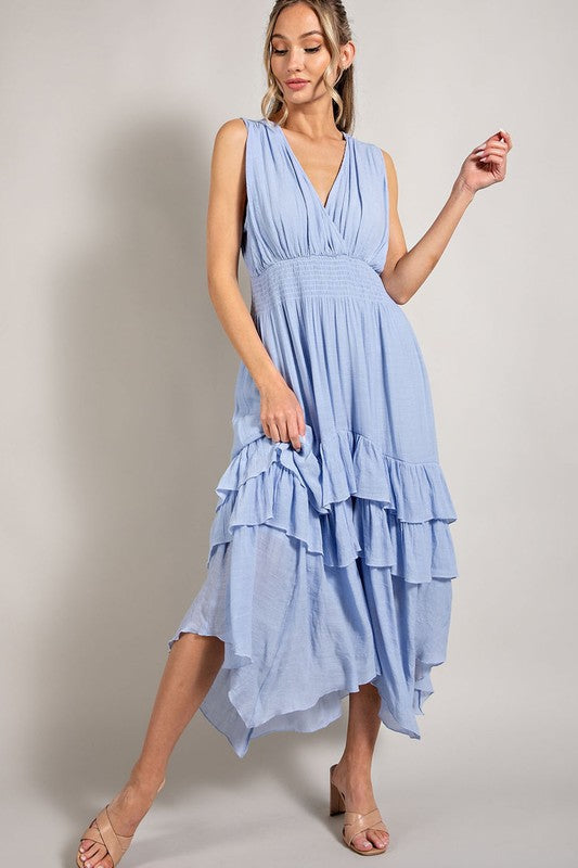 V NECK RUFFLE MAXI DRESS, eesome