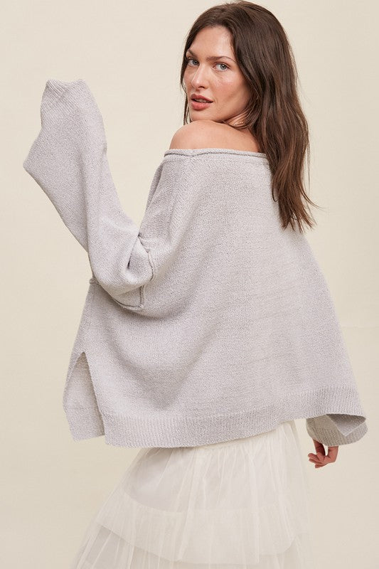 Light Weight Wide Neck Crop Pullover Knit Sweater, Listicle (Various colors)