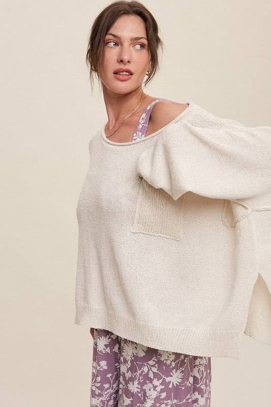 Light Weight Wide Neck Crop Pullover Knit Sweater, Listicle (Various colors)