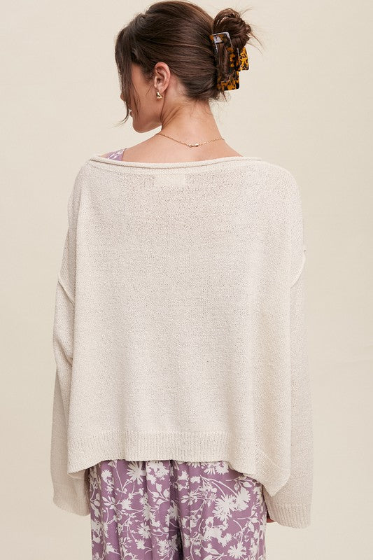 Light Weight Wide Neck Crop Pullover Knit Sweater, Listicle (Various colors)